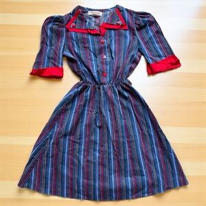 Vintage Jane Darling Kids Striped Dress – Union Made in USA – Girls Size 10